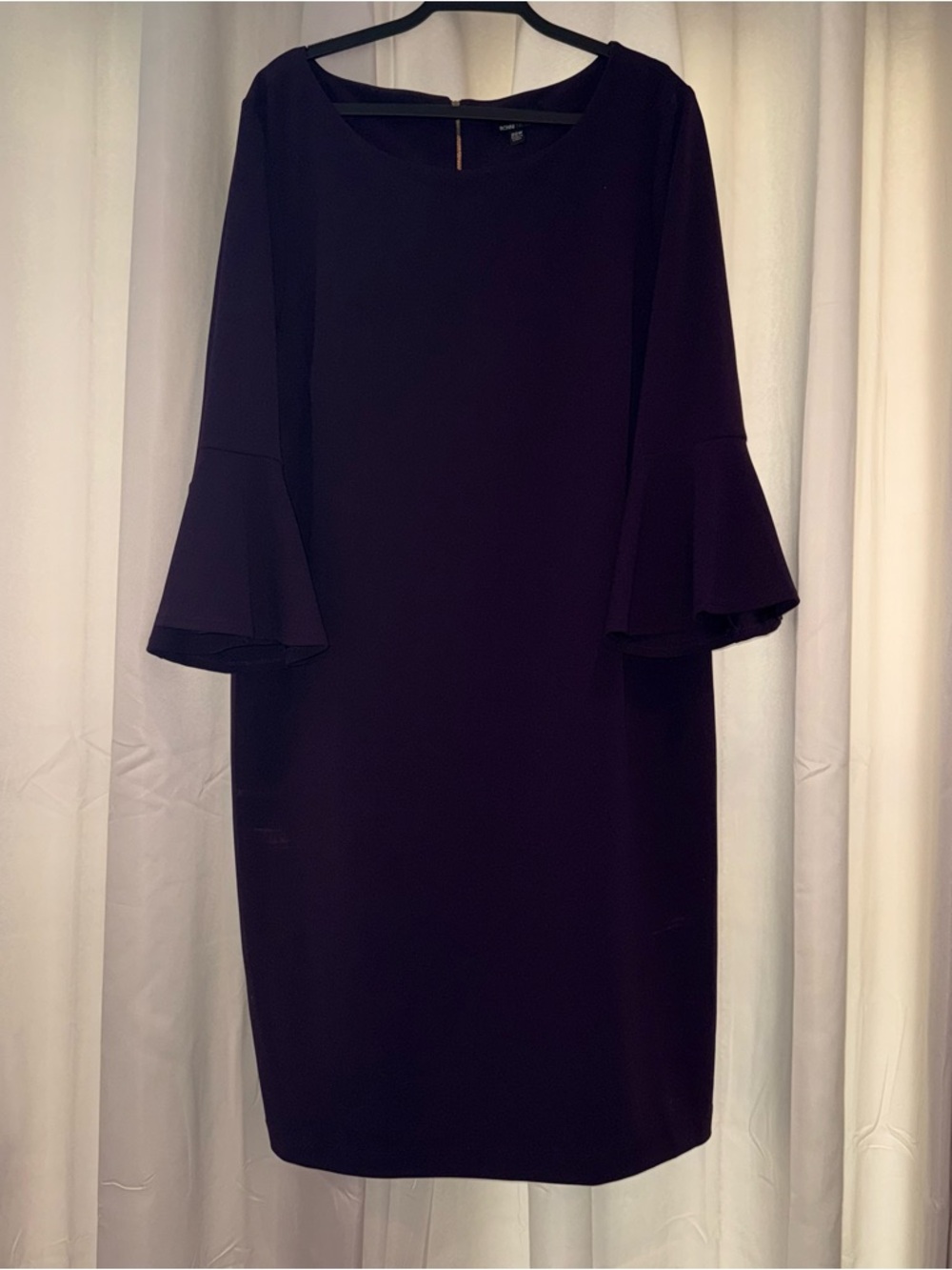 Ronni Nicole Dark Plum Bell Sleeve Sheath Dress
